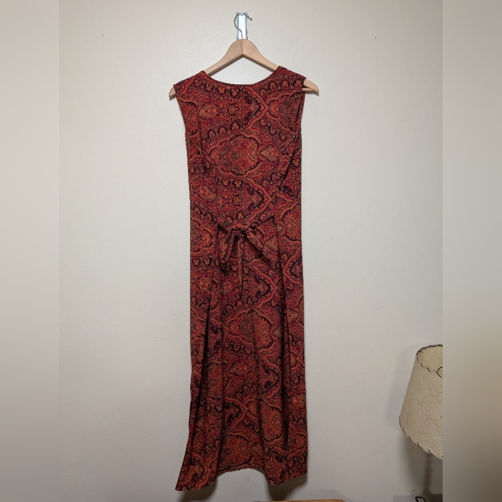 Boho 90s Rayon Maxi Dress Tie Waist Paisley Print – Made in USA Size L - Picture 5 of 8